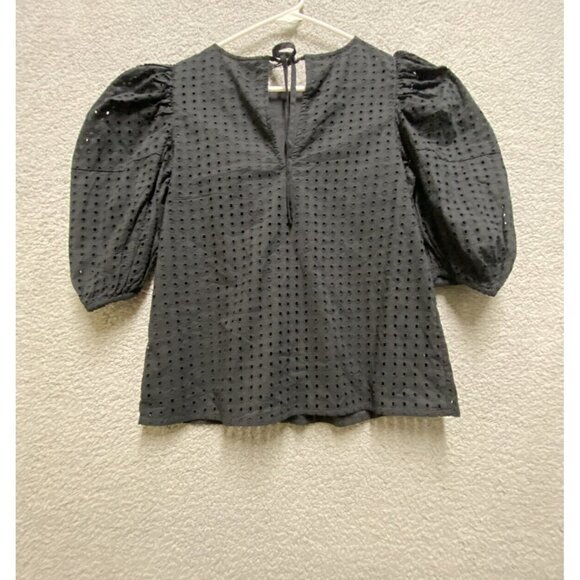 A New Day Women's Black Short Puff Sleeve Eyelet Dress Top Size XS cotton - Picture 2 of 9